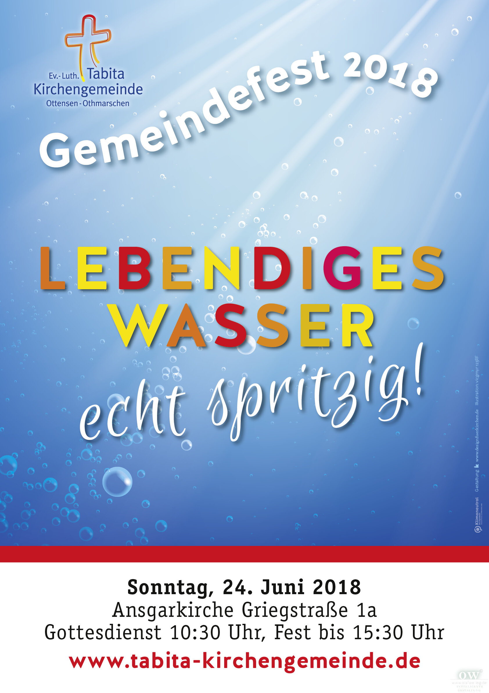 Plakat Gemeindefest „Lebendiges Wasser – echt spritzig“ 